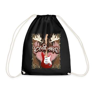 Guitar Electric Guitar, Rock n Roll Saying Angel Cherubs - Drawstring Bag - black - Front