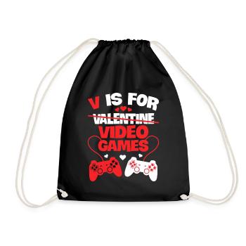 V steht für Videospiele Lustiger Valentinstag-Gamer - Turnbeutel - Schwarz - Vorne