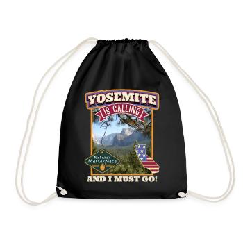 Yosemite National Park, Vintage Retro, California - Drawstring Bag - black - Front