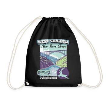 West Virginia Vintage, New River Gorge, WPA Poster - Drawstring Bag - black - Front