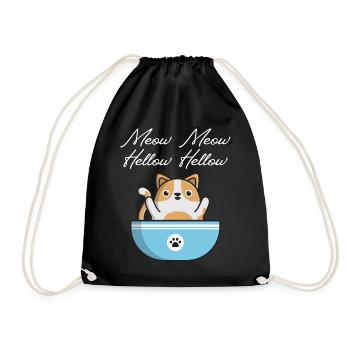 Chat drôle avec bol de nourriture, dire miaou - Sac de sport léger - noir - Devant