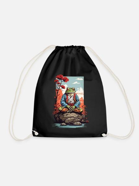 Meditativer Frosch Japan Yoga Art Retro Style - Turnbeutel - Schwarz