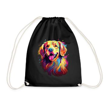 Watercolor Colorful Golden Retriever - Drawstring Bag - black - Front