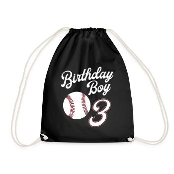 3 Years Old Baseball Themed 3rd Birthday Party - Drawstring Bag - black - Front