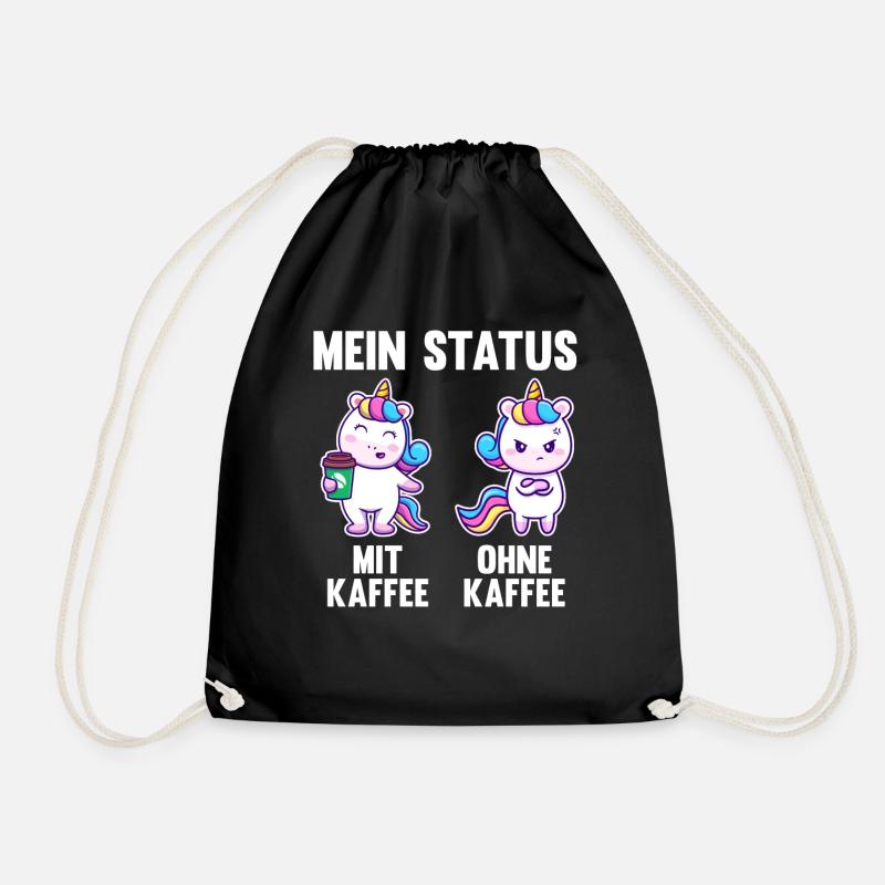 Einhorn Mein Status Mit Kaffee Ohne Kaffee - Turnbeutel - Schwarz