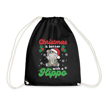 Christmas is better with a hippo - Drawstring Bag - black - Front