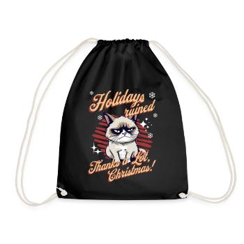 Angry Cat Xmas Sarcastic Funny Cat Meme - Drawstring Bag - black - Front