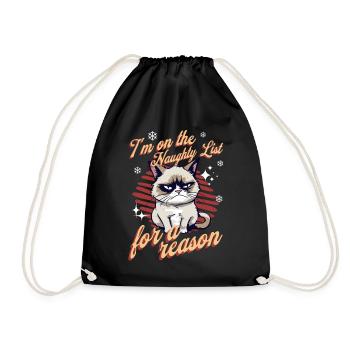 Angry Cat Xmas Sarcastic Funny Cat Meme - Drawstring Bag - black - Front