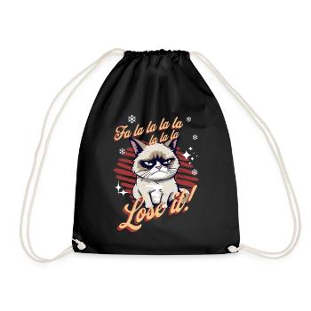 Angry Cat Xmas Sarcastic Funny Cat Meme - Drawstring Bag - black - Front