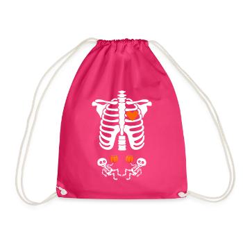 Baby Skeletons Thanksgiving Twins PregnancyGift Ha - Drawstring Bag - fuchsia - Front