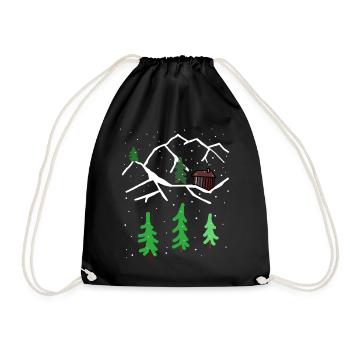 Winter Mountain Hut Solitude Christmas Snow - Drawstring Bag - black - Front
