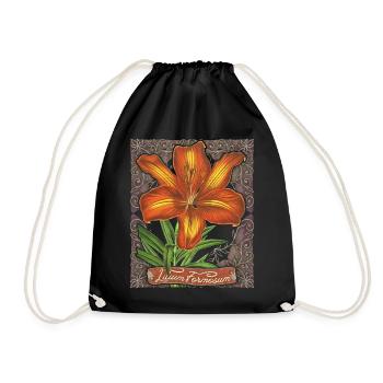 Vintage Lily, Lilium Formosanum, Flower, Antique - Drawstring Bag - black - Front