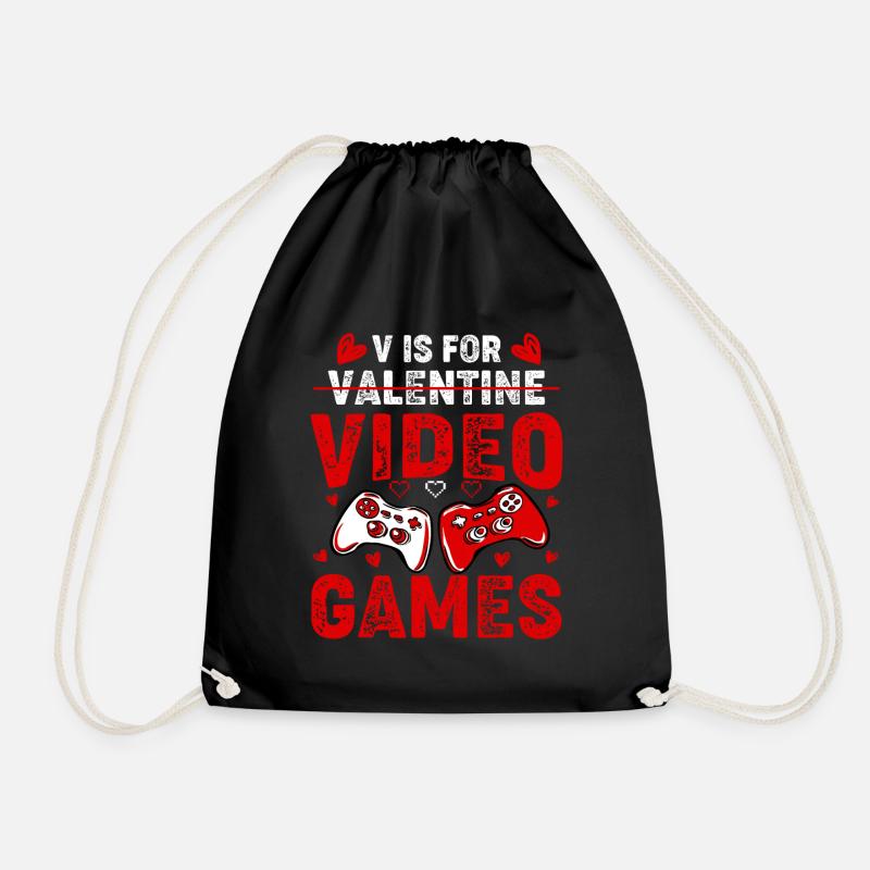 V IS FOR VIDEO GAMES Funny Valentines Day Gamer - Drawstring Bag - black