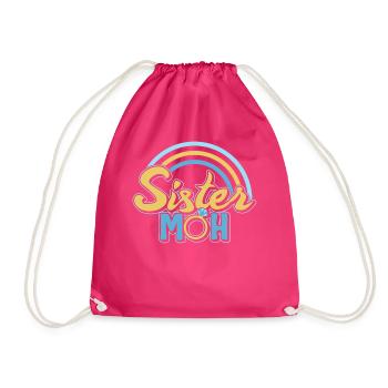 Wedding Shirt, Sister MOH Maid Of Honor Rainbow - Drawstring Bag - fuchsia - Front