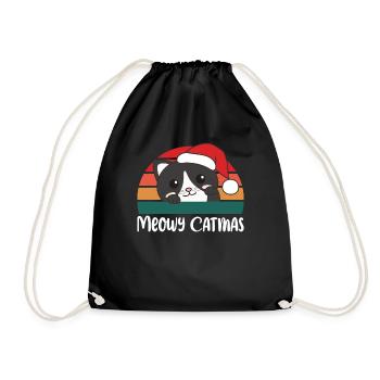 Merry Catmas Funny Cat Christmas Pun - Drawstring Bag - black - Front