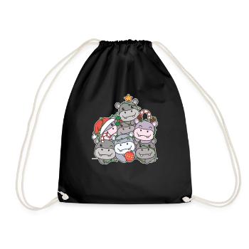 Hippo Christmas Tree Funny Animal Christmas - Drawstring Bag - black - Front