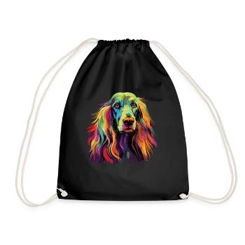 Watercolor Colorful Afghan Hound - Drawstring Bag - black - Front
