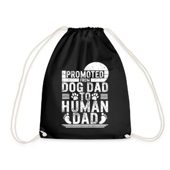 Father Shirt, Promoted To Dog Dad To Human Dad - Drawstring Bag - black - Front