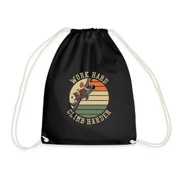 Work Hard Climb Harder, Bouldering, Sport Climbing - Drawstring Bag - black - Front