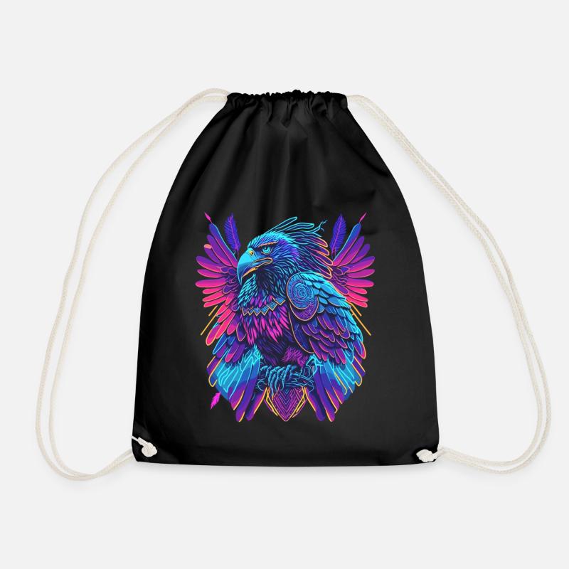 Neon Adler Synthwave Adler - Turnbeutel - Schwarz