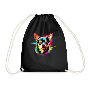 Watercolor Colorful Chihuahua - Drawstring Bag - black - Front