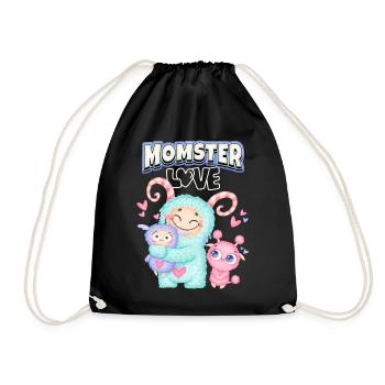 Momster, Momster Love, Mother, Mother's Day Saying - Drawstring Bag - black - Front