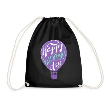 Happy Valentines Day, Heißluftballon, Spruch - Turnbeutel - Schwarz - Vorne