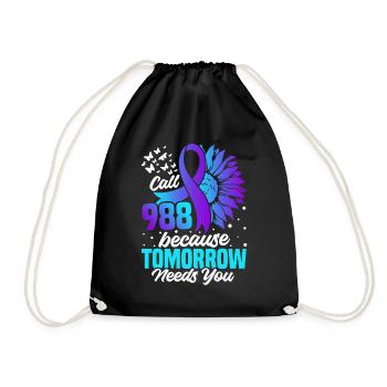 Suicide Prevention Awareness Mental Health Ribbon - Drawstring Bag - black - Front
