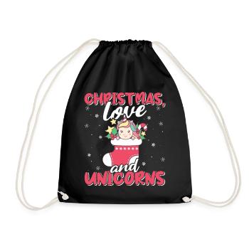 Einhorn Pferde Reitern Weihnachen Liebe Reiten - Turnbeutel - Schwarz - Vorne