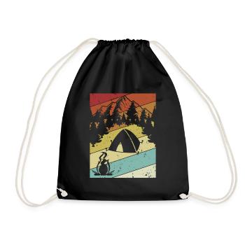 Retro Campsite Tents Glamping Camper Camping - Drawstring Bag - black - Front
