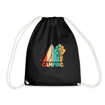 Retro Campsite Tents Glamping Camper Camping - Drawstring Bag - black - Front