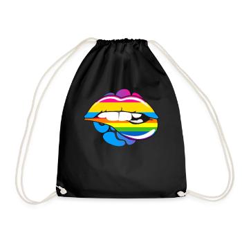 LGBTQ Rainbow Pride Flag Lip Bite Pansexual Lips - Turnbeutel - Schwarz - Vorne