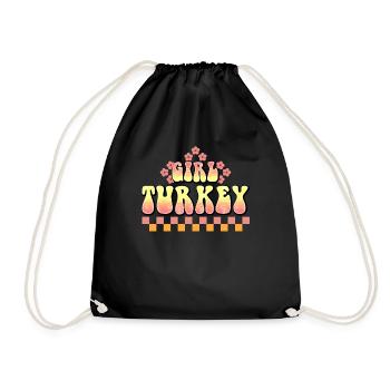 Funny Girl Turkey Turkey Funny Retro Thanksgiving - Drawstring Bag - black - Front