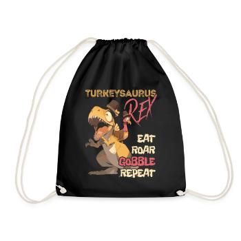 Kids Funny Turkeysaurus Rex Dab Turkey Dino - Drawstring Bag - black - Front