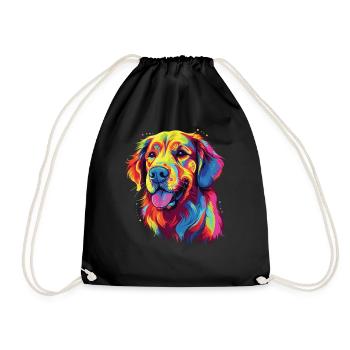 Watercolor Colorful Golden Retriever - Drawstring Bag - black - Front