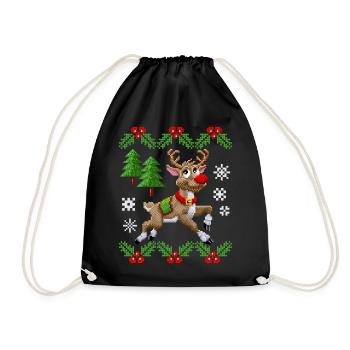 Pixel renne, pull moche, Noël pixel art - Sac de sport léger - noir - Devant