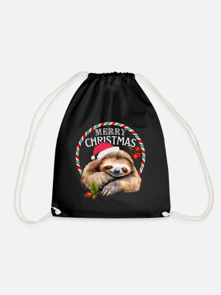 Faultier, Sloth, Frohe Weihnachten - Turnbeutel - Schwarz