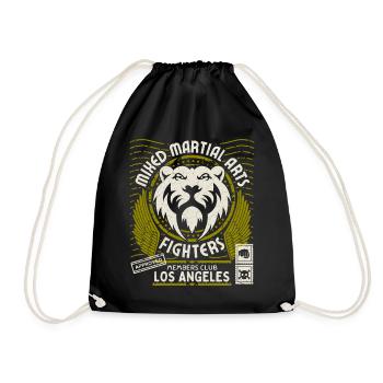 Martial Arts Logo with Lion Head, Los Angeles Fight - Drawstring Bag - black - Front