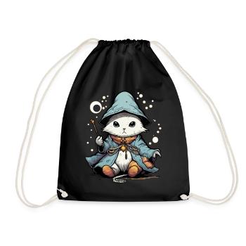 Cute Magical Cat Fantasy Kitten Sorcerer Mage Kawa - Turnbeutel - Schwarz - Vorne