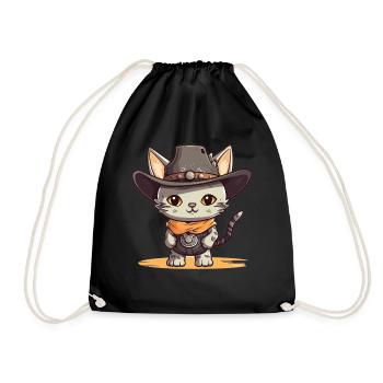 Cat Cowboy Cute Western Kawaii Rodeo Cat - Turnbeutel - Schwarz - Vorne