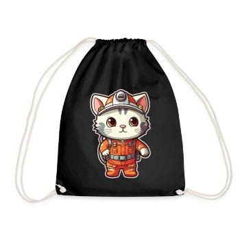 Kawaii Cat Firefighter Firefighting Cute Anime Cat - Turnbeutel - Schwarz - Vorne