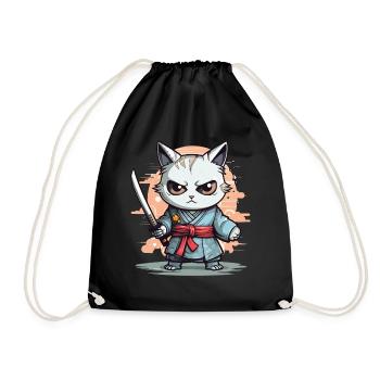 Cute Samurai Cat Kawaii Japanese Ronin Aesthetic A - Turnbeutel - Schwarz - Vorne