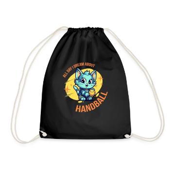 Handballspieler Handballer Lustige Sprüche Katzen - Turnbeutel - Schwarz - Vorne