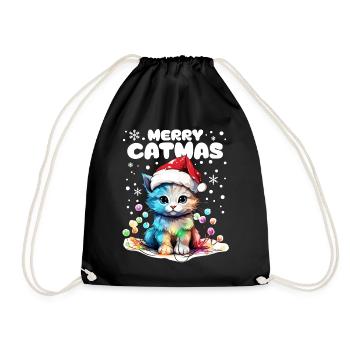 Cute cat with fairy lights celebrating Christmas - Drawstring Bag - black - Front