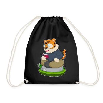 Tiger Nerd Buch Brille - Turnbeutel - Schwarz - Vorne