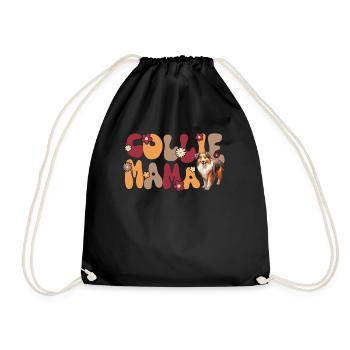 Longhair Collie Groovy Collie Mom - Drawstring Bag - black - Front