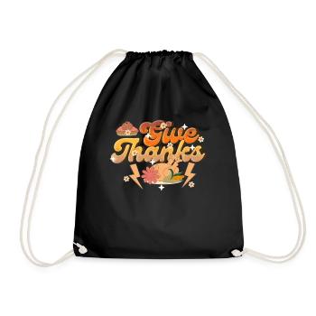 Thankful Give Thanks - Retro Thanksgiving Women - Drawstring Bag - black - Front