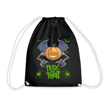 Funny Halloween pumpkin with spiders - Drawstring Bag - black - Front