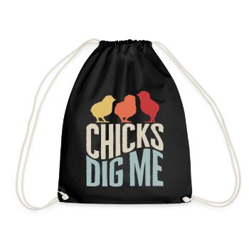 Easter Chick Shirt, Chicks Dig Me Tee, Easter - Drawstring Bag - black - Front