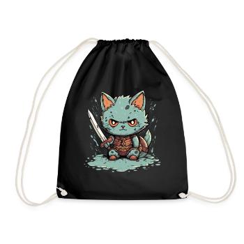 Cute Warrior Cat Barbarian Kawaii Cat Anime - Turnbeutel - Schwarz - Vorne